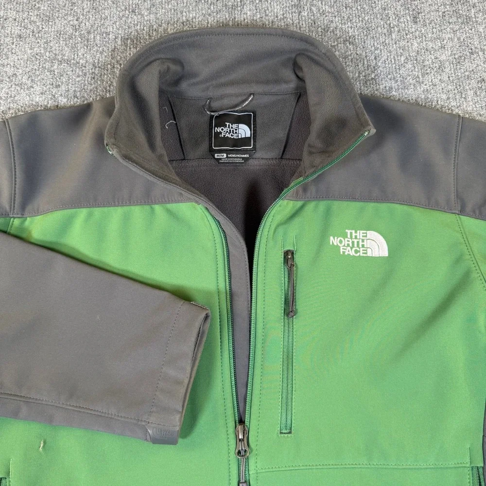 The North Face Mens Apex Bionic Softshell Jacket Green Gray Full Zip Medium #H